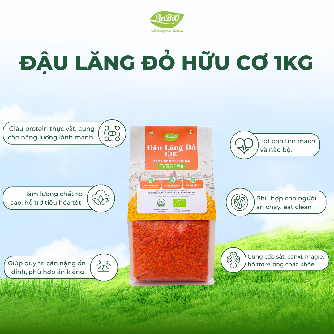 Đậu lăng đỏ hữu cơ Anbio 1kg