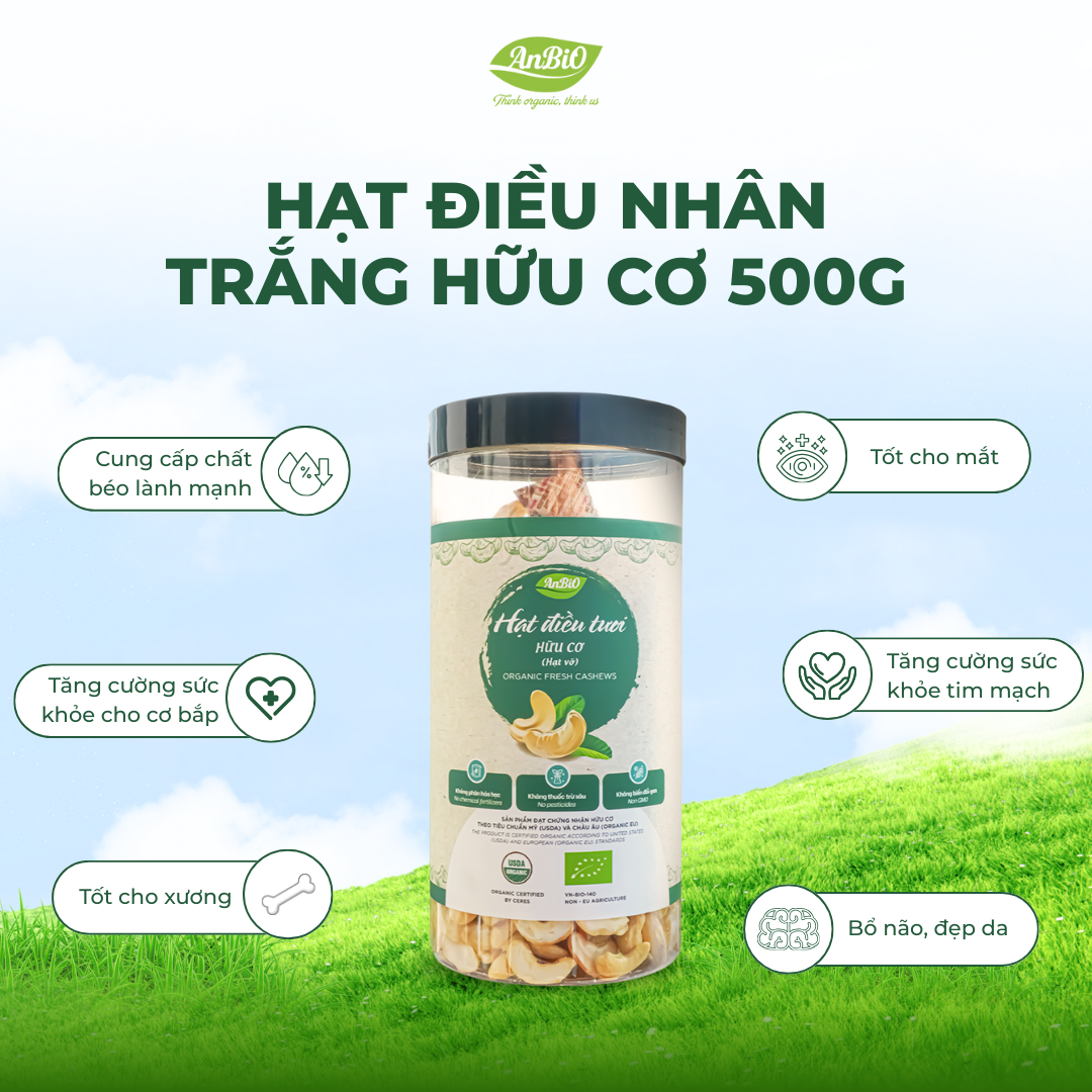 Hạt điều nhân trắng hữu cơ WS hạt vỡ 500g