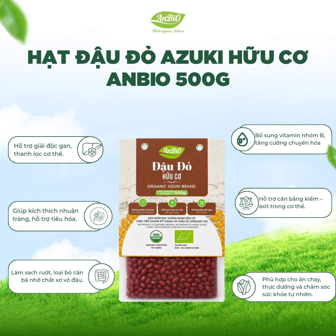 Đậu đỏ azuki hữu cơ Anbio 500g