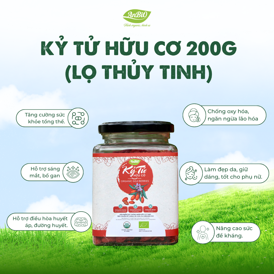 Kỷ tử hữu cơ 200g (Lọ thủy tinh) (lọ)