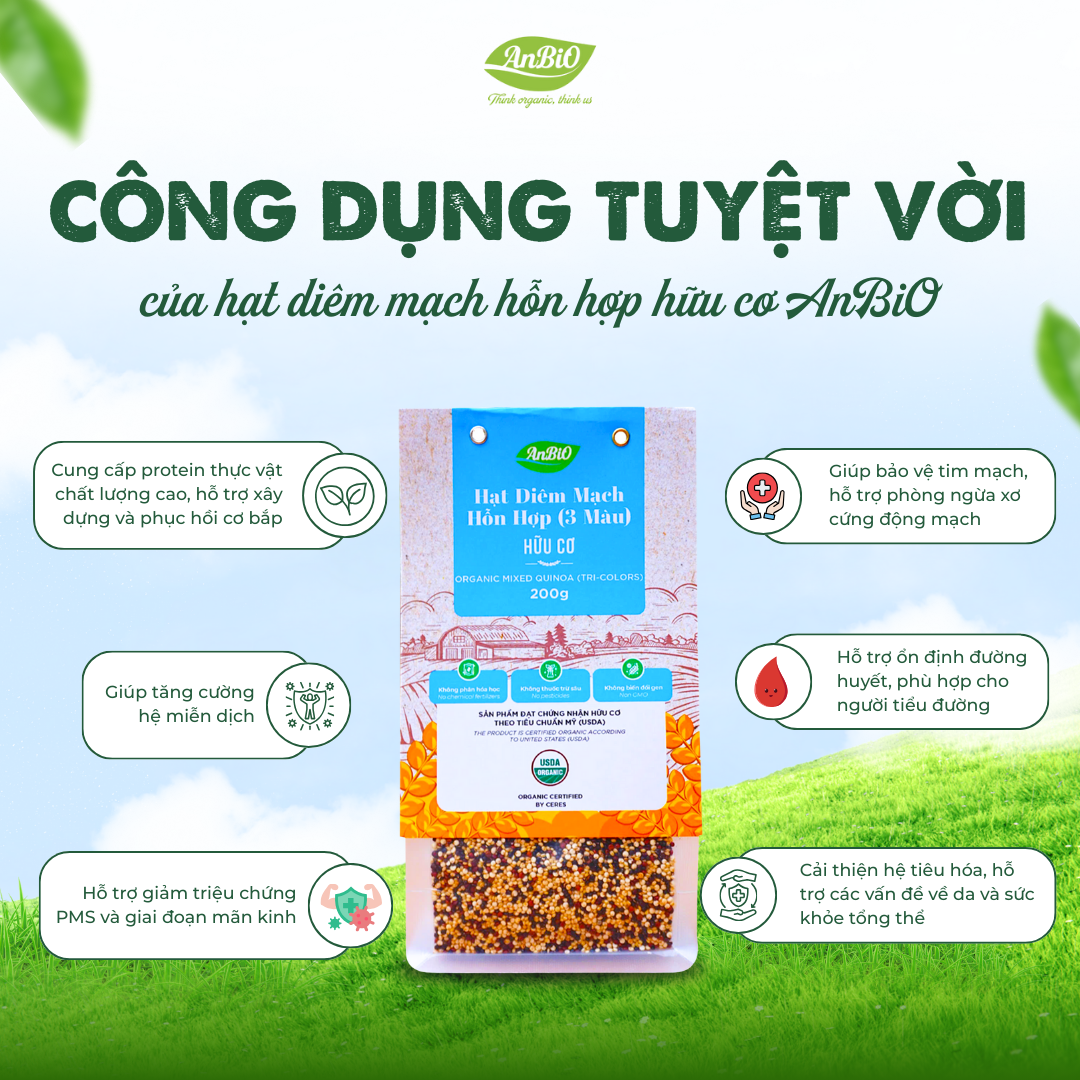 Hạt diêm mạch 3 màu hữu cơ Anbio 200g