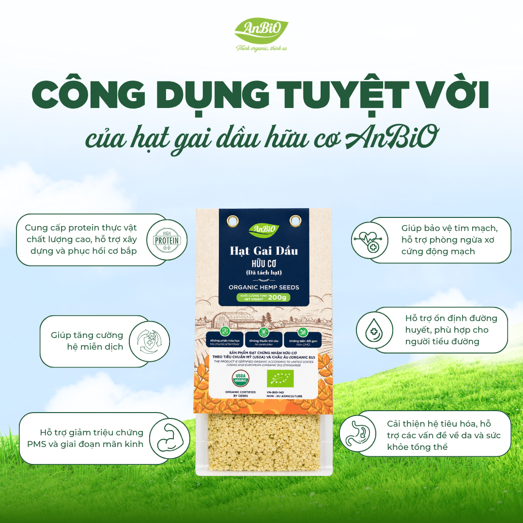 Hạt gai dầu hữu cơ đã tách vỏ Anbio 200g