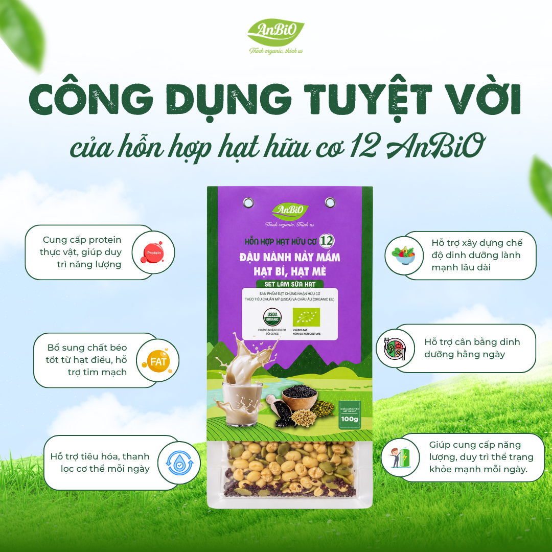 Hỗn hợp hạt hữu cơ số 12 ( Đậu nành - Hạt bí - Hạt mè HC)