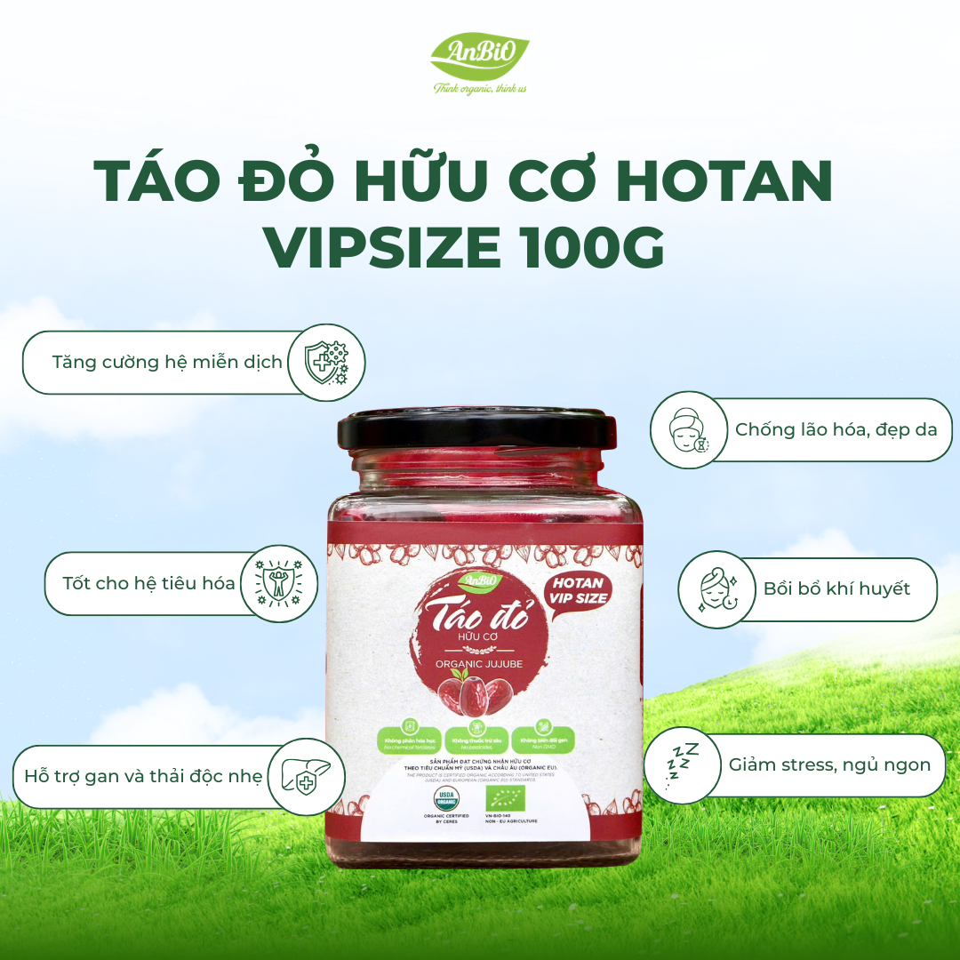 Táo đỏ Hotan hữu cơ 100g (Lọ thủy tinh) (lọ)
