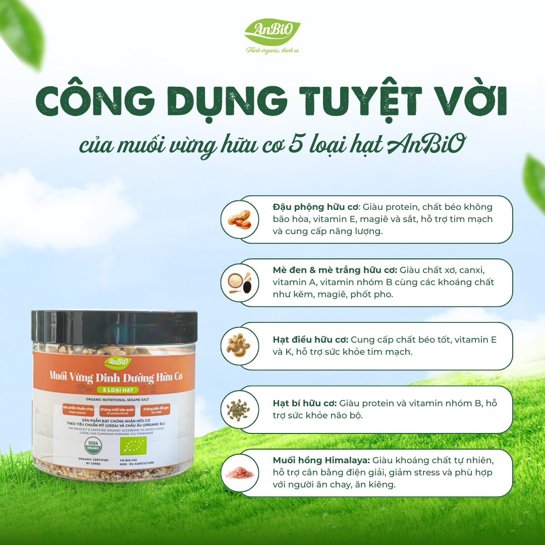 Muối vừng dinh dưỡng hữu cơ 5 loại hạt