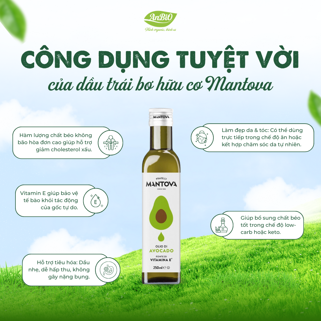 Mantova Dầu trái bơ hữu cơ 250ml