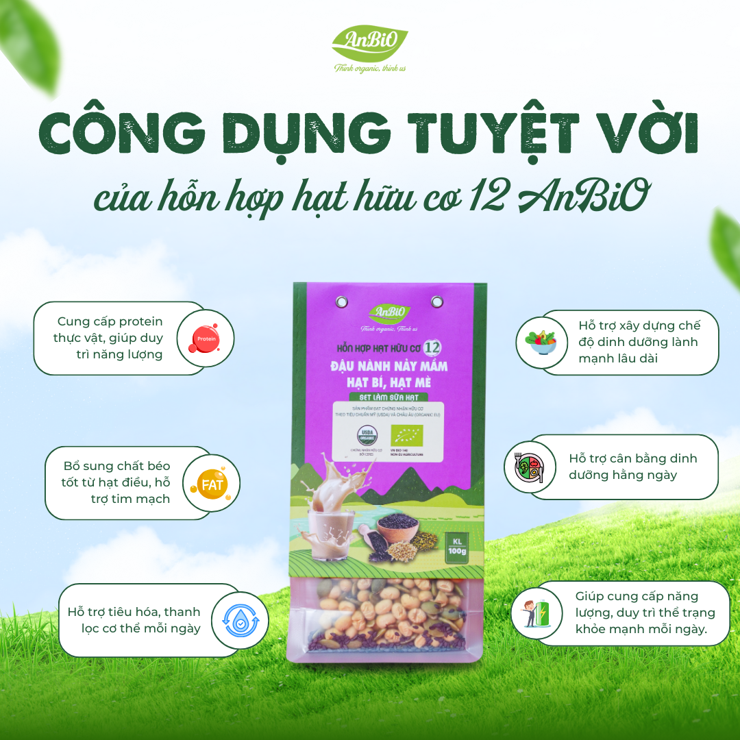 Hỗn hợp hạt hữu cơ số 12 ( Đậu nành - Hạt bí - Hạt mè HC)