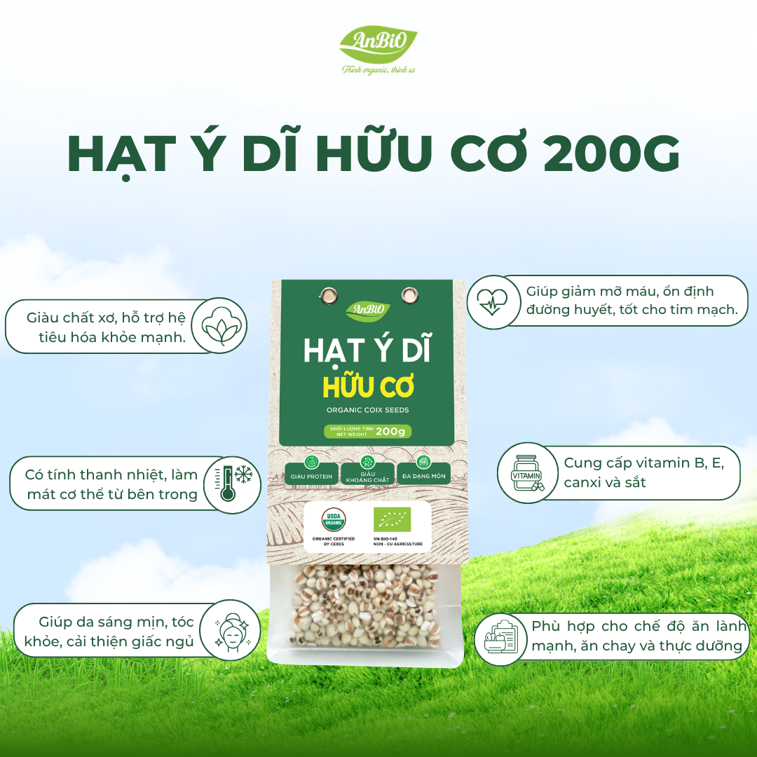 Hạt ý dĩ hữu cơ Anbio 200g