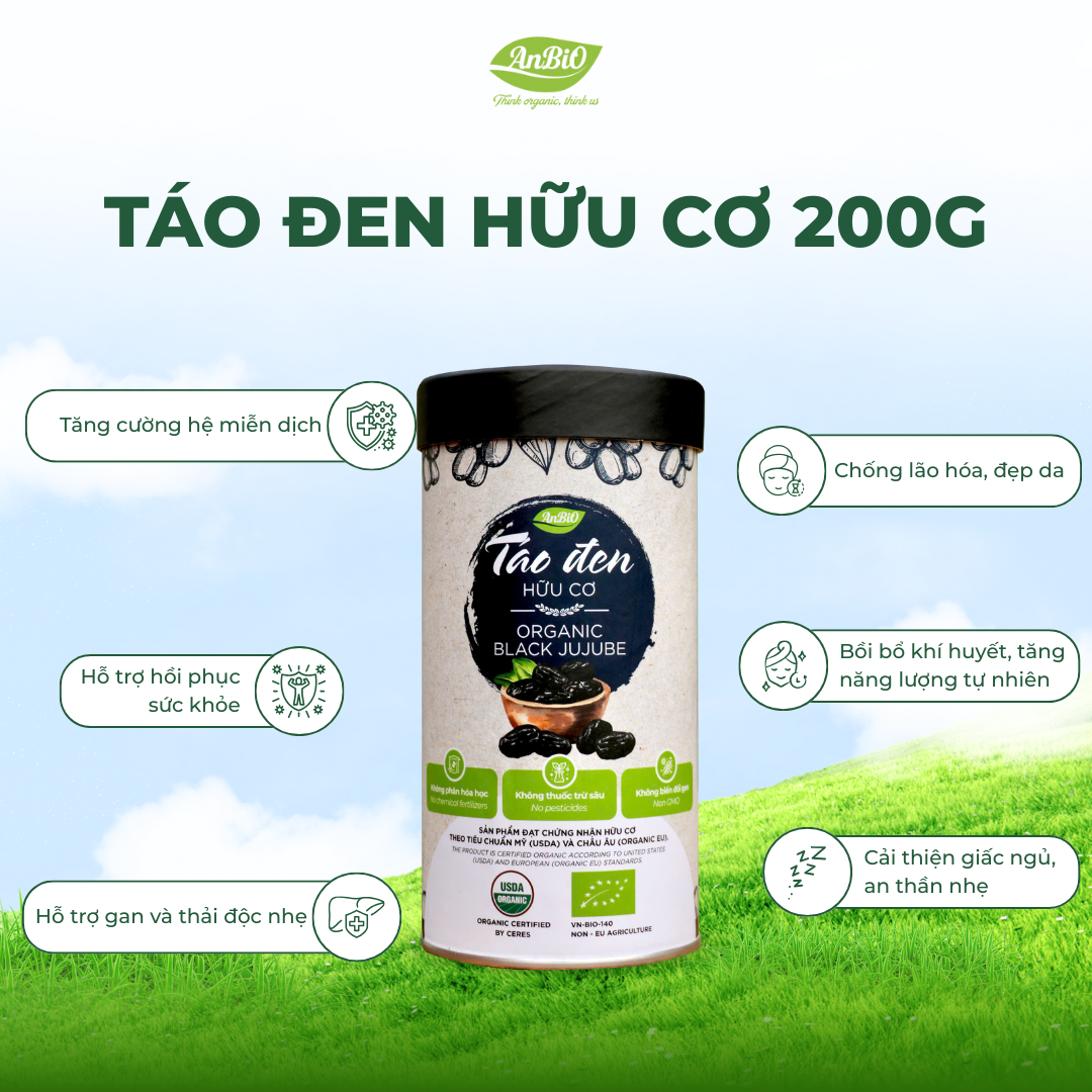 Táo đen hữu cơ Anbio - 200g (Hộp tròn)