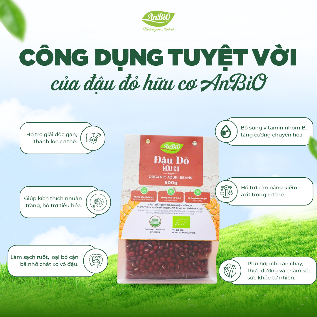 Đậu đỏ azuki hữu cơ Anbio 500g