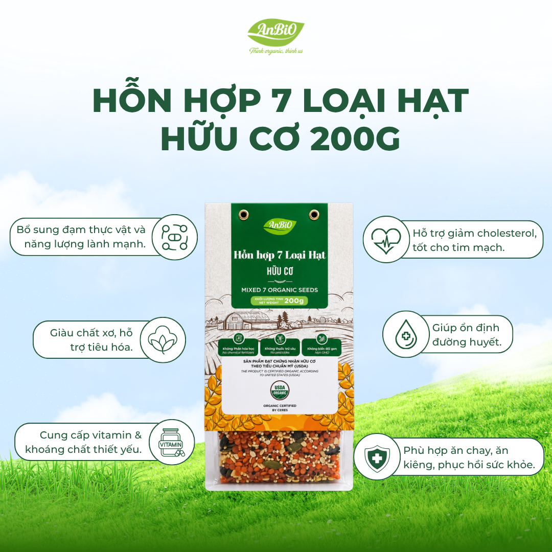Hỗn hợp 7 loại hạt hữu cơ Anbio 200g