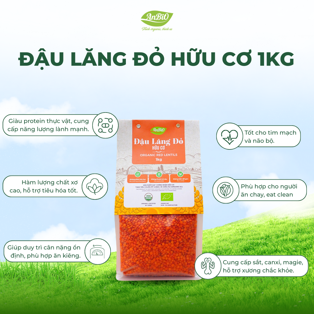 Đậu lăng đỏ hữu cơ Anbio 1kg