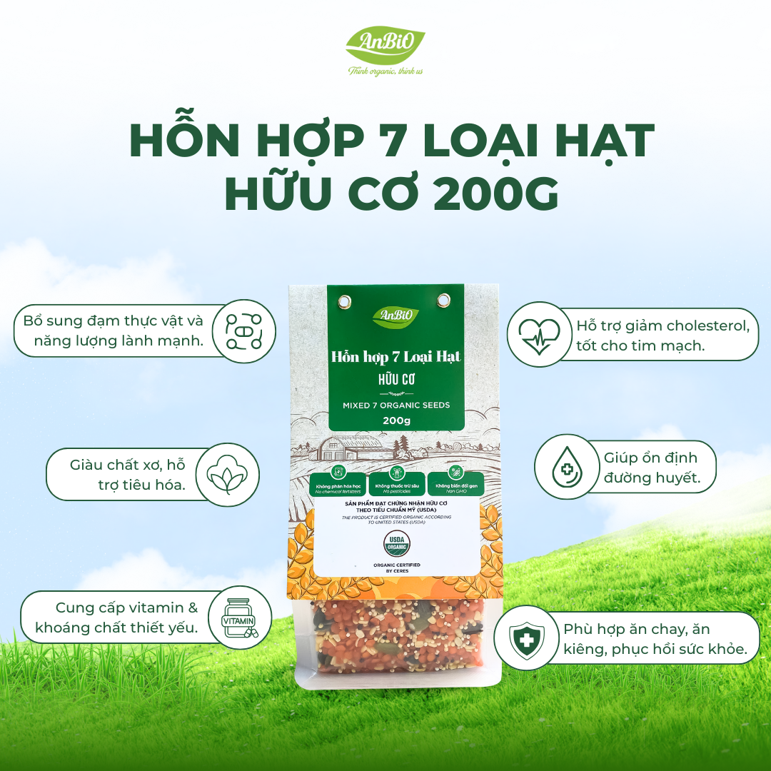 Hỗn hợp 7 loại hạt hữu cơ Anbio 200g