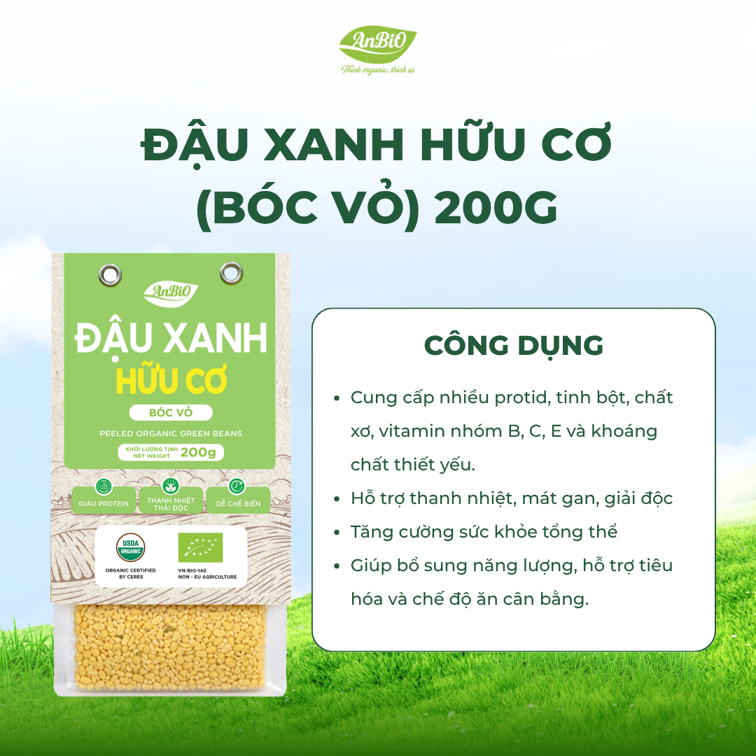 Đậu xanh hữu cơ AnBiO 200g (bóc vỏ)