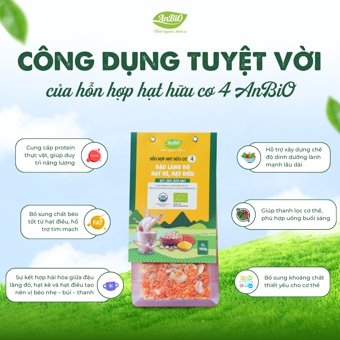 Hỗn hợp hạt hữu cơ số 4 ( Hạt điều - Lăng đỏ - Hạt kê)