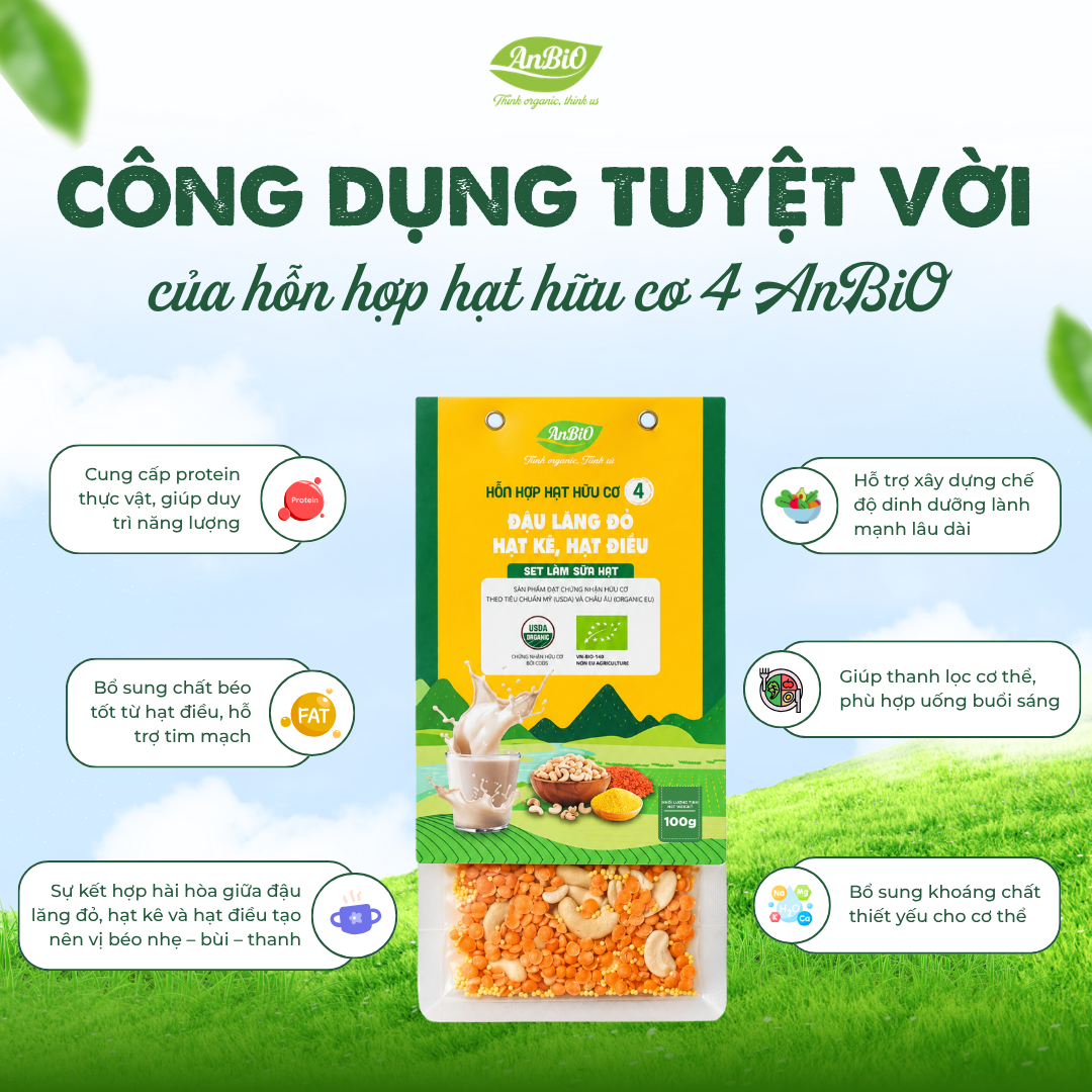 Hỗn hợp hạt hữu cơ số 4 ( Hạt điều - Lăng đỏ - Hạt kê)