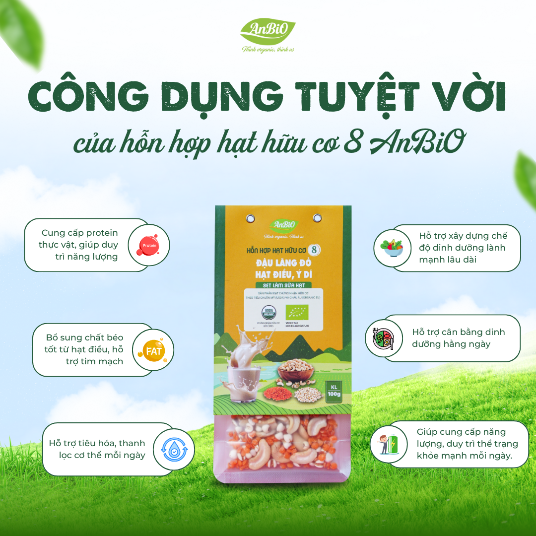 Hỗn hợp hạt hữu cơ số 8 ( Lăng đỏ - Hạt điều - Ý dĩ)