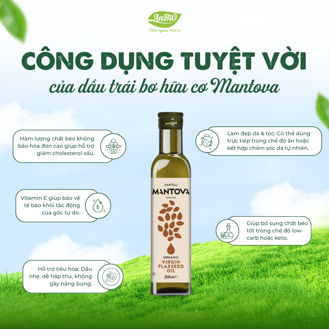 Mantova Dầu hạt lanh hữu cơ 250ml