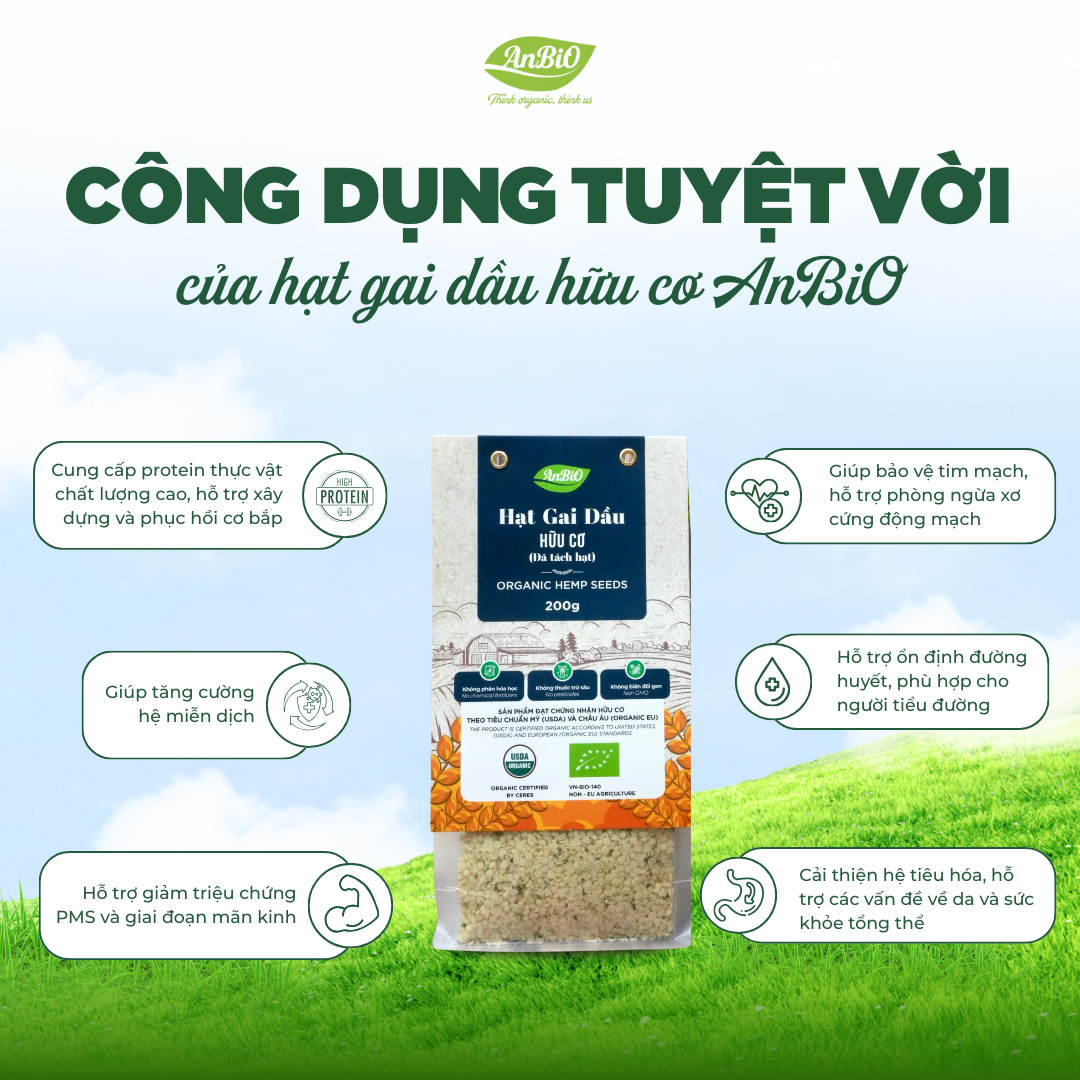 Hạt gai dầu hữu cơ đã tách vỏ Anbio 200g