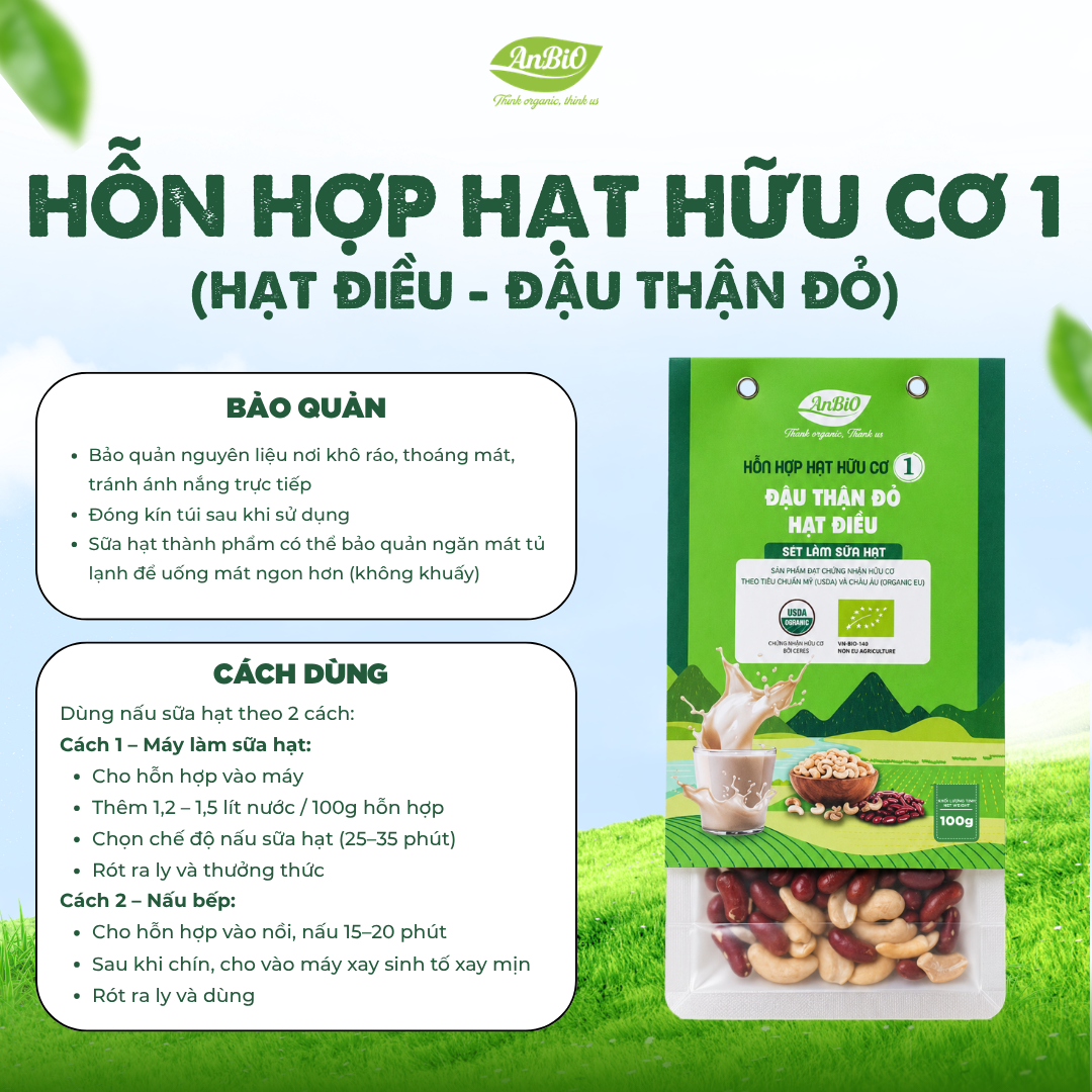Hỗn hợp hạt hữu cơ số 1 ( Hạt điều - Đậu thận đỏ)