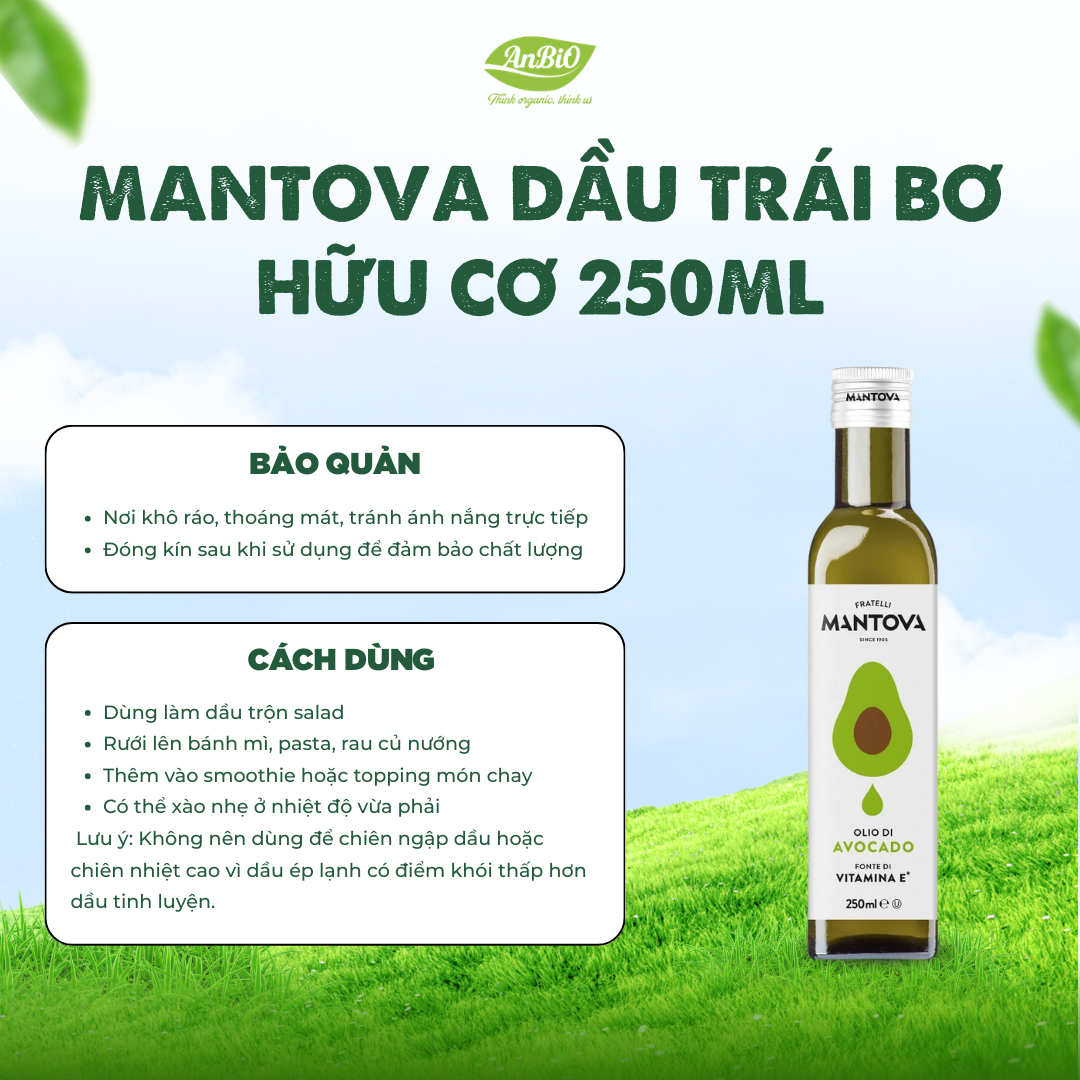 Mantova Dầu trái bơ hữu cơ 250ml