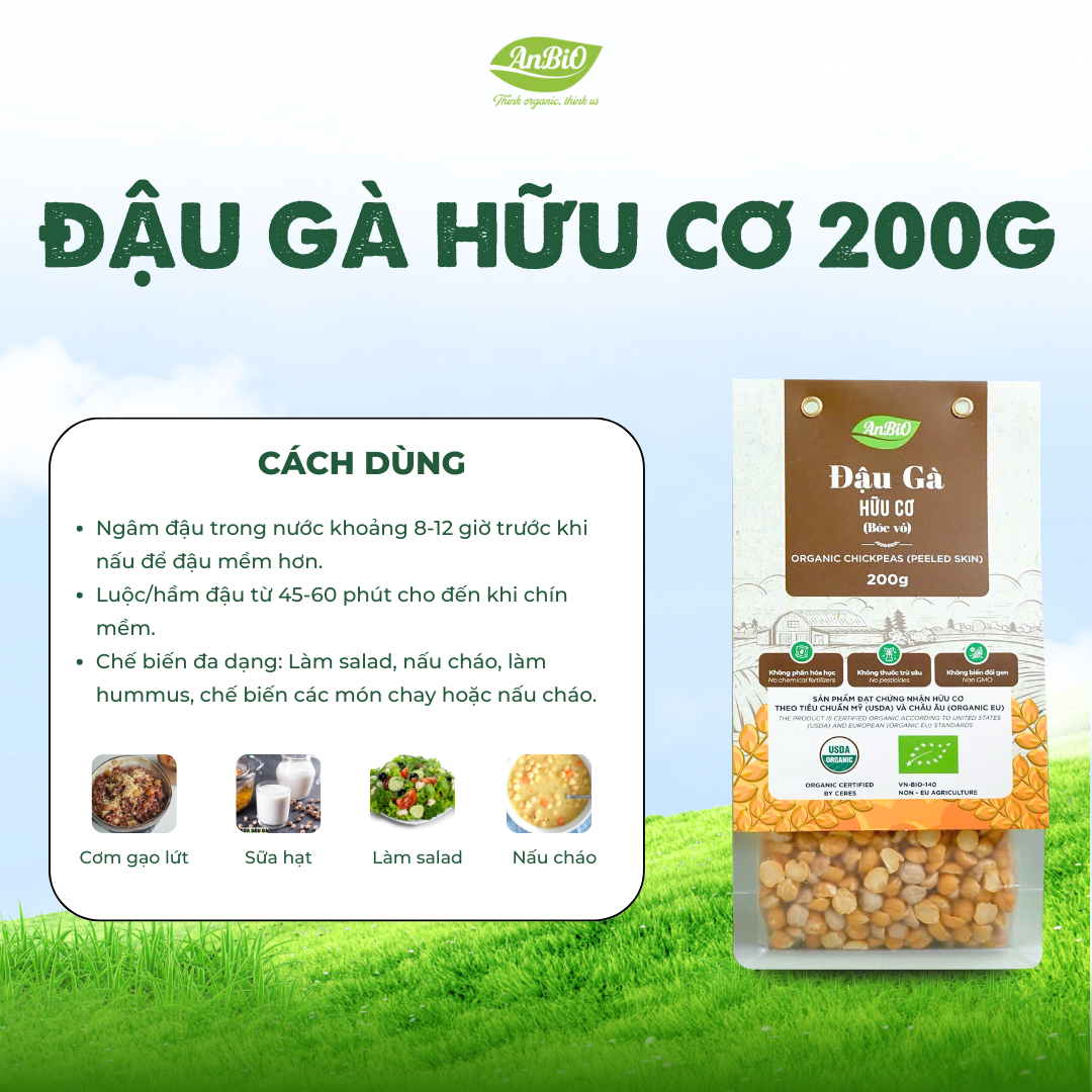 Đậu gà hữu cơ Anbio 200g (bóc vỏ)