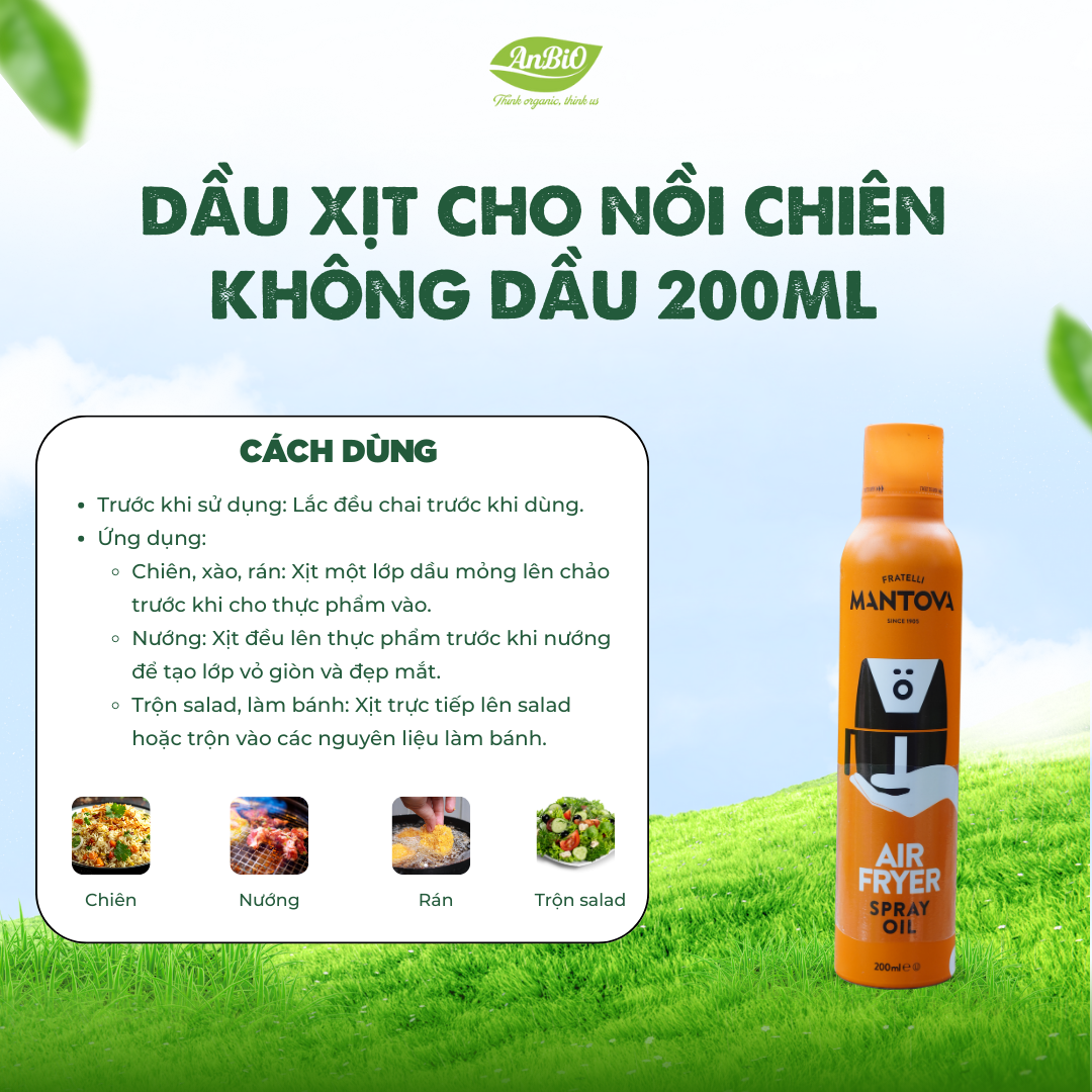 Mantova Dầu xịt cho nồi chiên không dầu 200ml - 230C