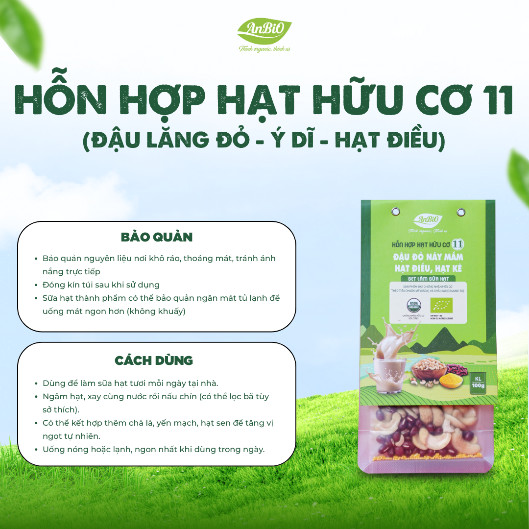 Hỗn hợp hạt hữu cơ số 11 ( Đậu đỏ - Hạt điều - Hạt kê)