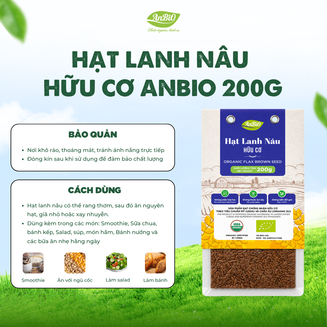Hạt lanh nâu hữu cơ 200g (Gói)