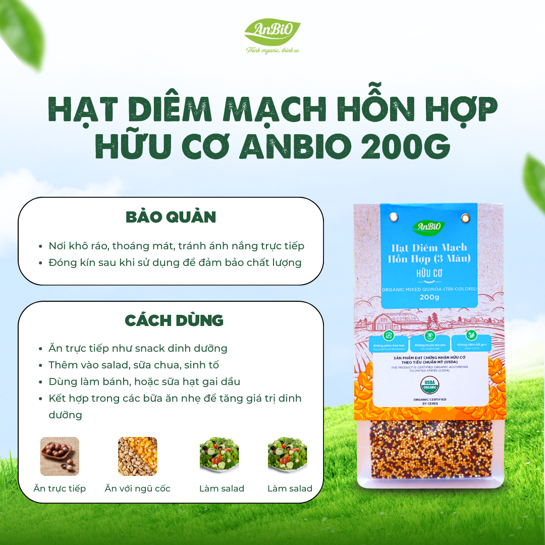 Hạt diêm mạch 3 màu hữu cơ Anbio 200g