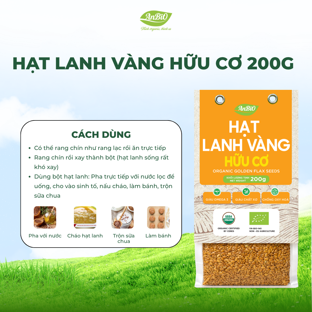 Hạt lanh vàng hữu cơ Anbio 200g (Gói)