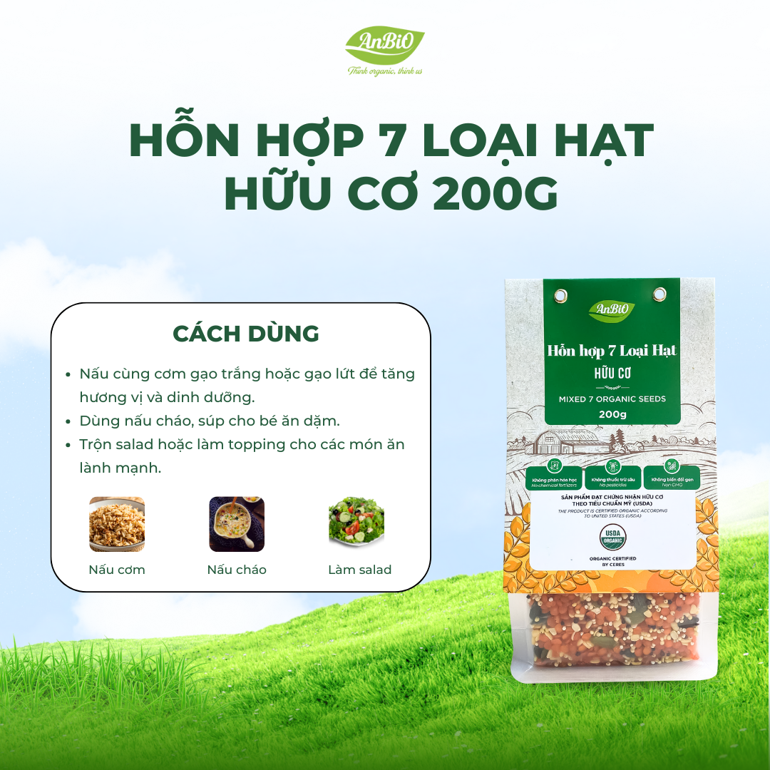 Hỗn hợp 7 loại hạt hữu cơ Anbio 200g