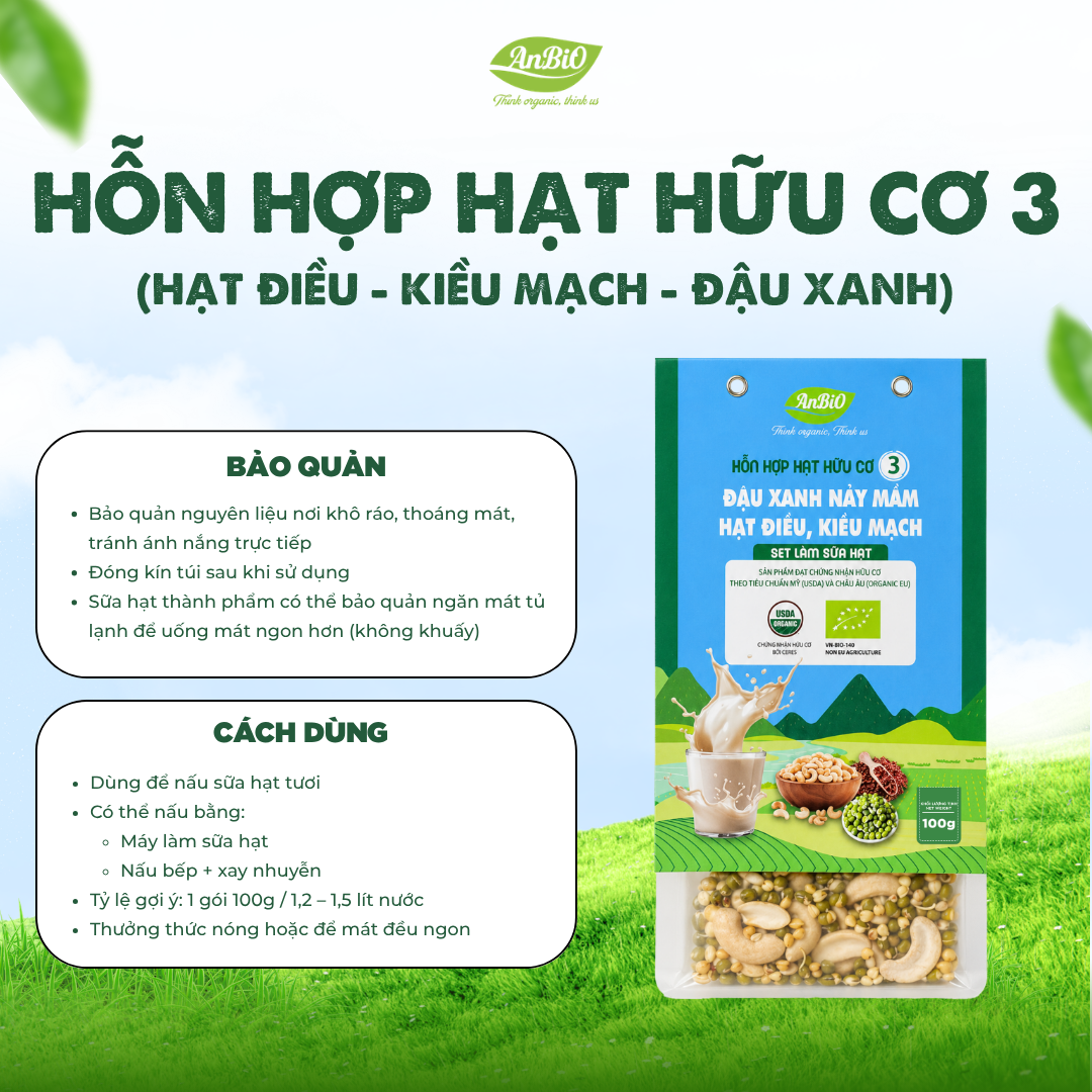 Hỗn hợp hạt hữu cơ số 3 (Đậu xanh - Hạt điều - Kiều mạch)