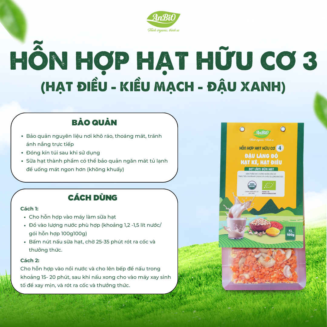Hỗn hợp hạt hữu cơ số 4 ( Hạt điều - Lăng đỏ - Hạt kê)