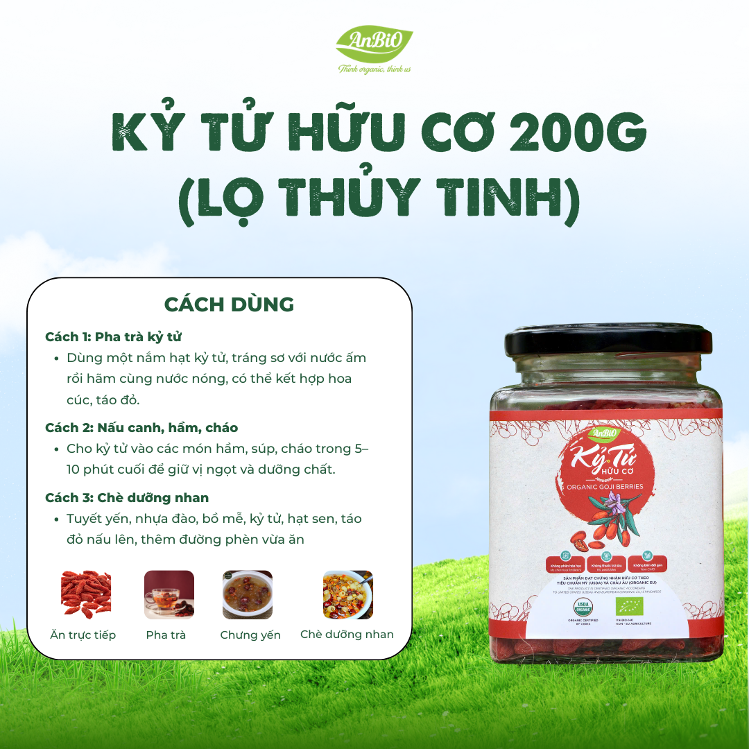 Kỷ tử hữu cơ 200g (Lọ thủy tinh) (lọ)