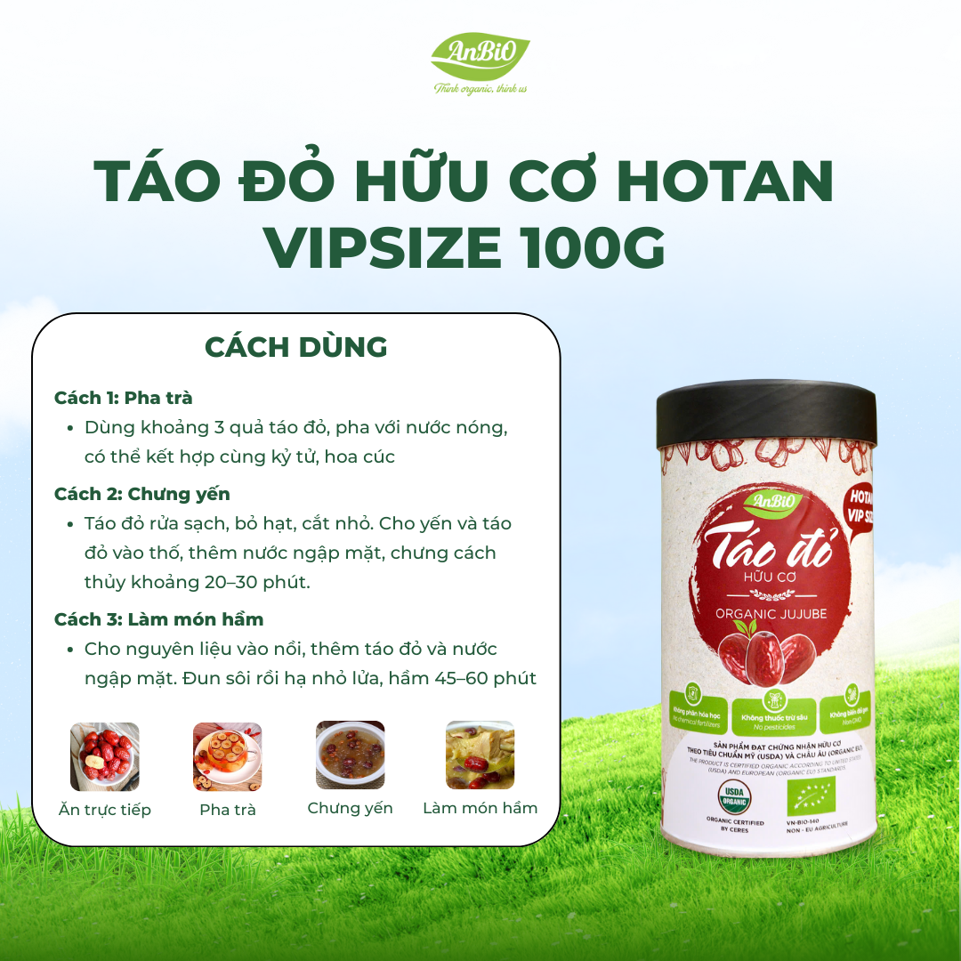 Táo đỏ hữu cơ Hotan Anbio - 100g (Hộp tròn)