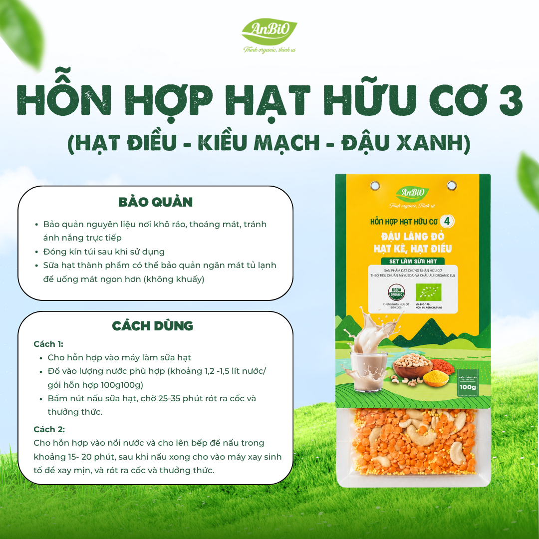 Hỗn hợp hạt hữu cơ số 4 ( Hạt điều - Lăng đỏ - Hạt kê)