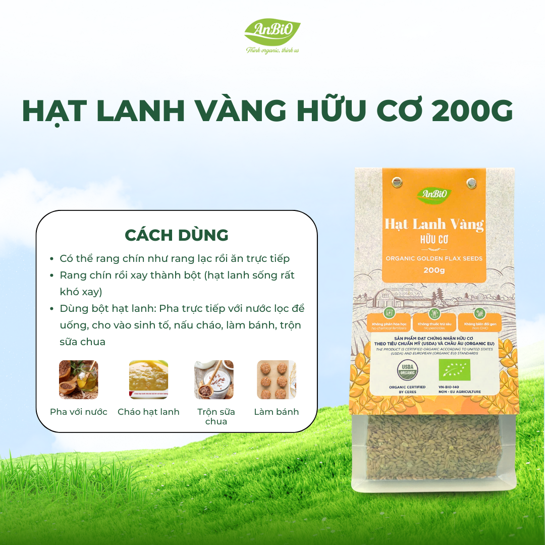 Hạt lanh vàng hữu cơ Anbio 200g (Gói)