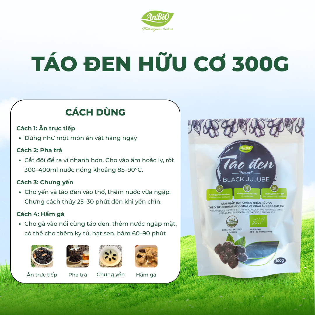 Táo đen hữu cơ (BLACK JUJUBE) Anbio 300g