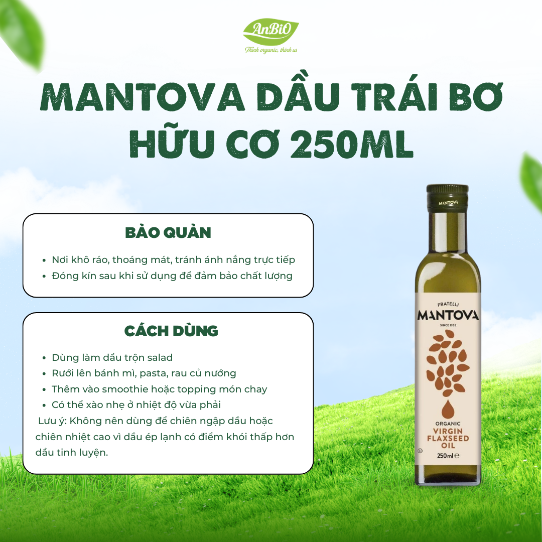 Mantova Dầu hạt lanh hữu cơ 250ml