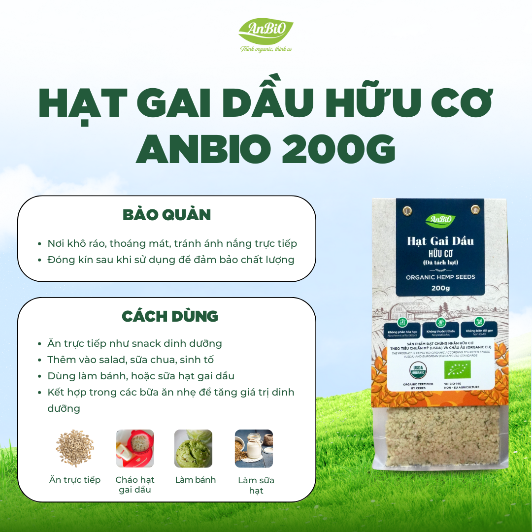 Hạt gai dầu hữu cơ đã tách vỏ Anbio 200g