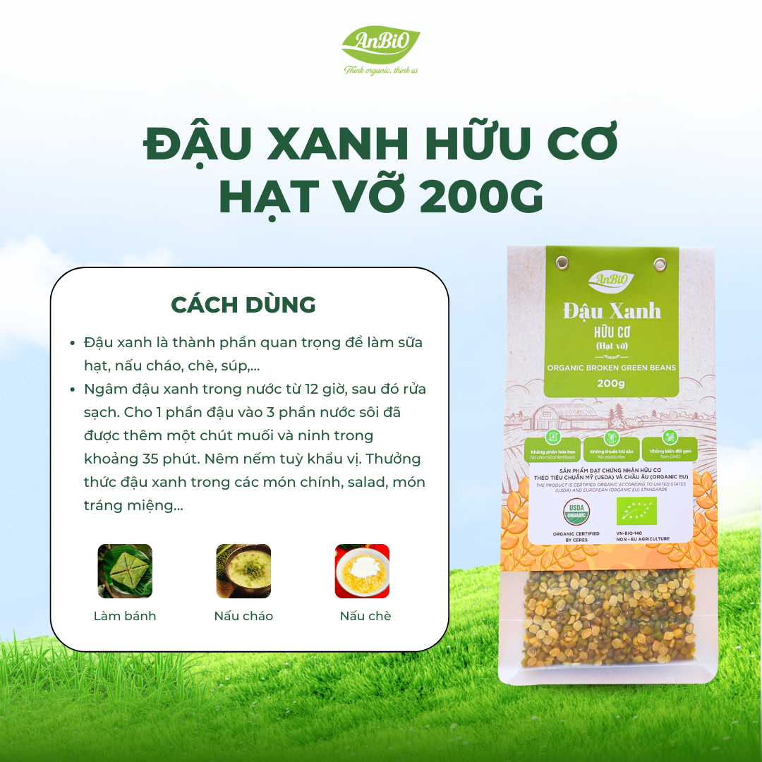 Đậu xanh hữu cơ AnBiO 200g (hạt vỡ)