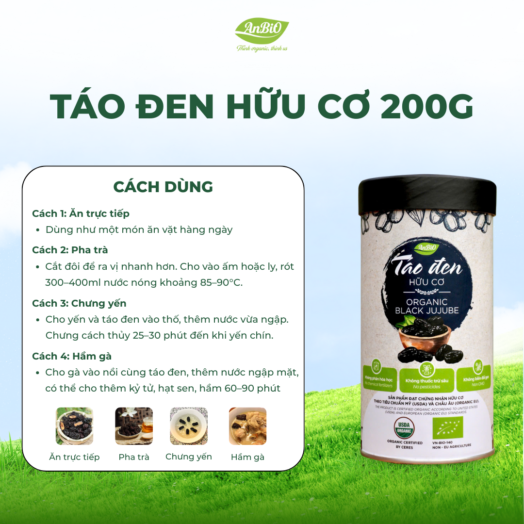 Táo đen hữu cơ Anbio - 200g (Hộp tròn)