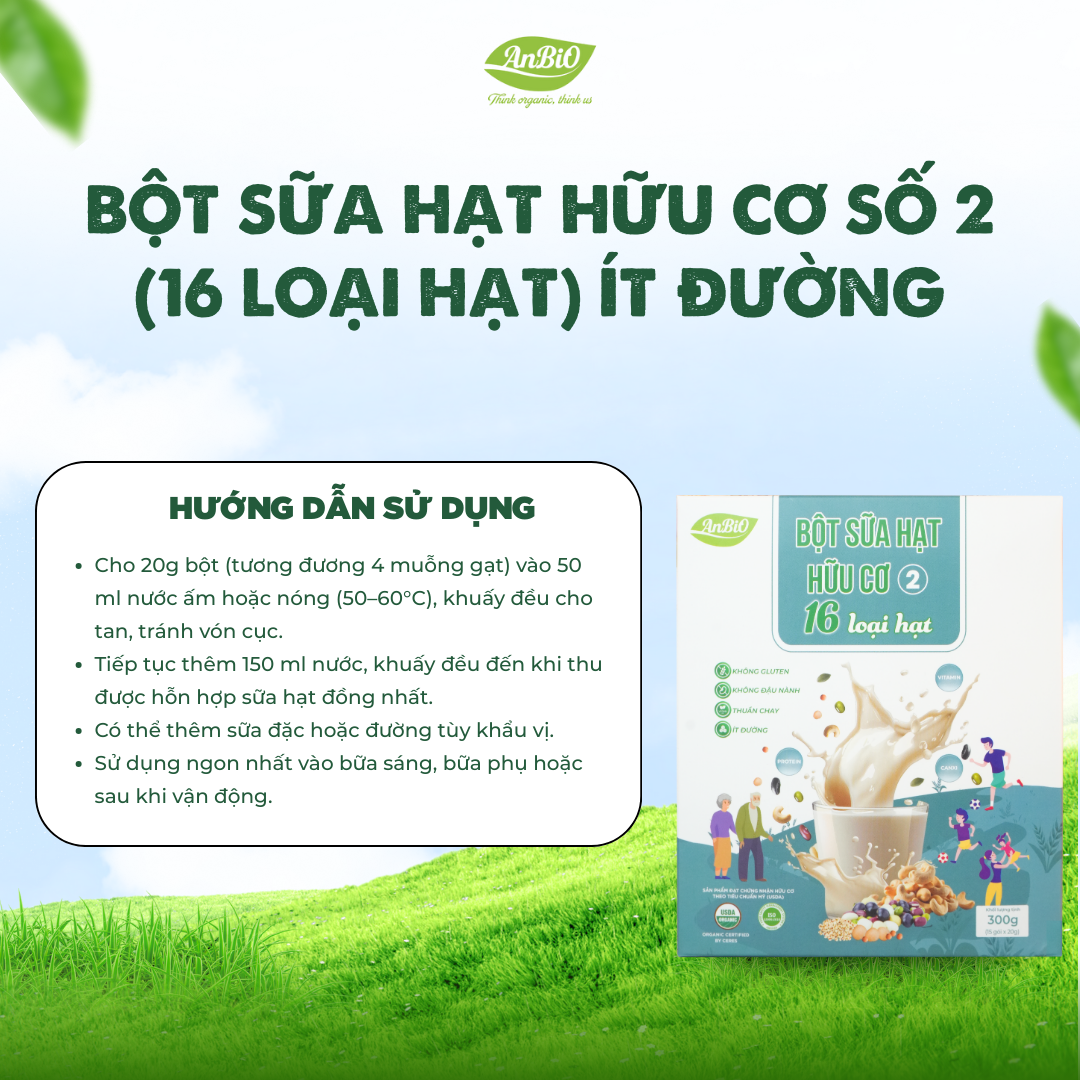 Bột sữa hạt hữu cơ số 2 ít đường (16 loại hạt)