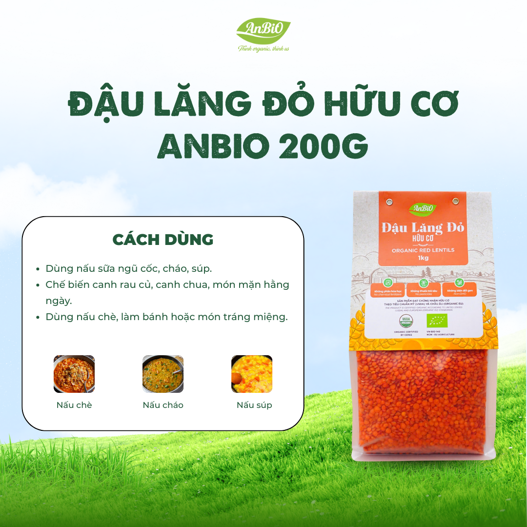 Đậu lăng đỏ hữu cơ Anbio 200g