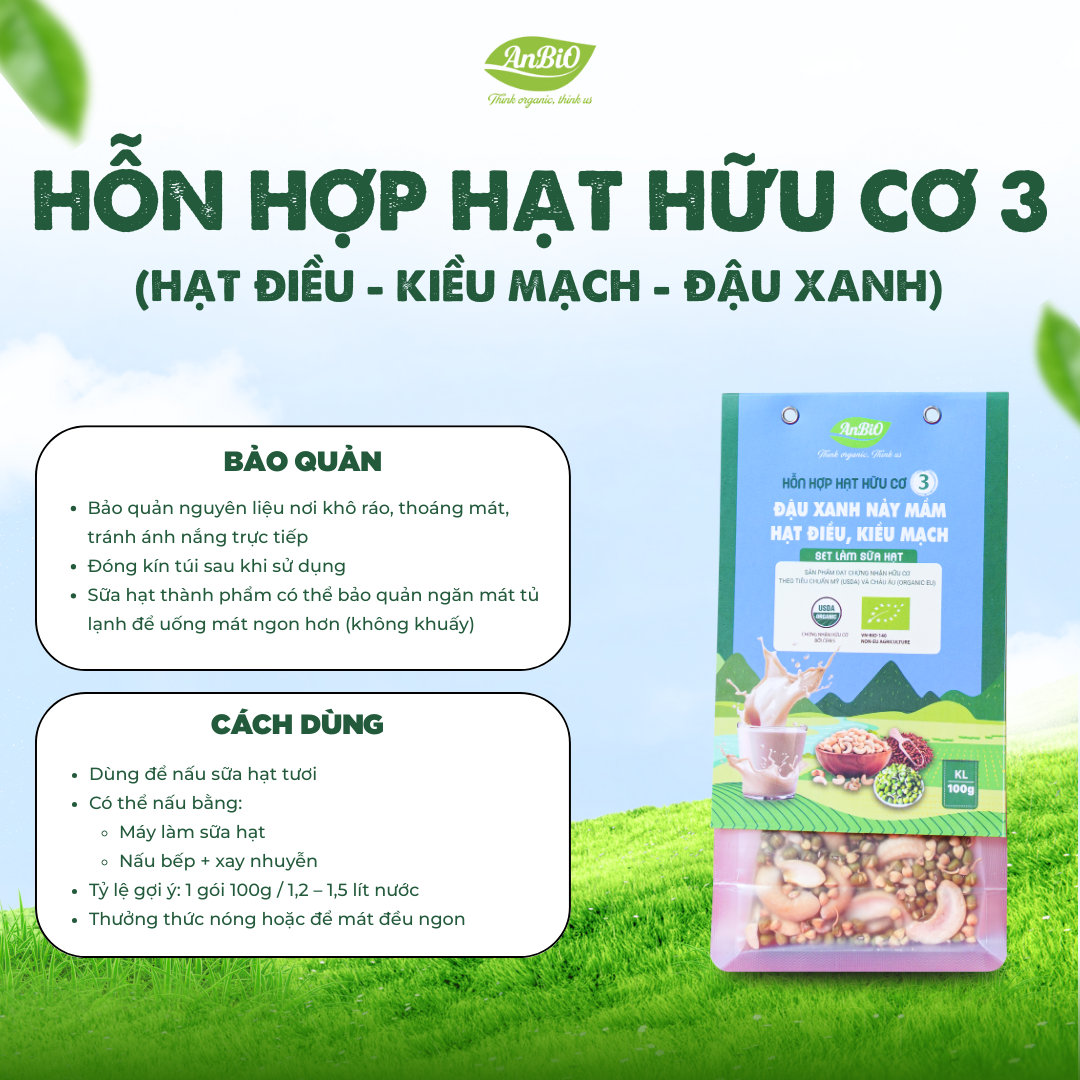 Hỗn hợp hạt hữu cơ số 3 (Đậu xanh - Hạt điều - Kiều mạch)
