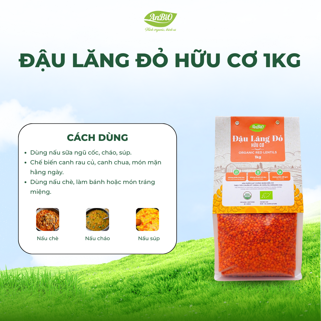 Đậu lăng đỏ hữu cơ Anbio 1kg