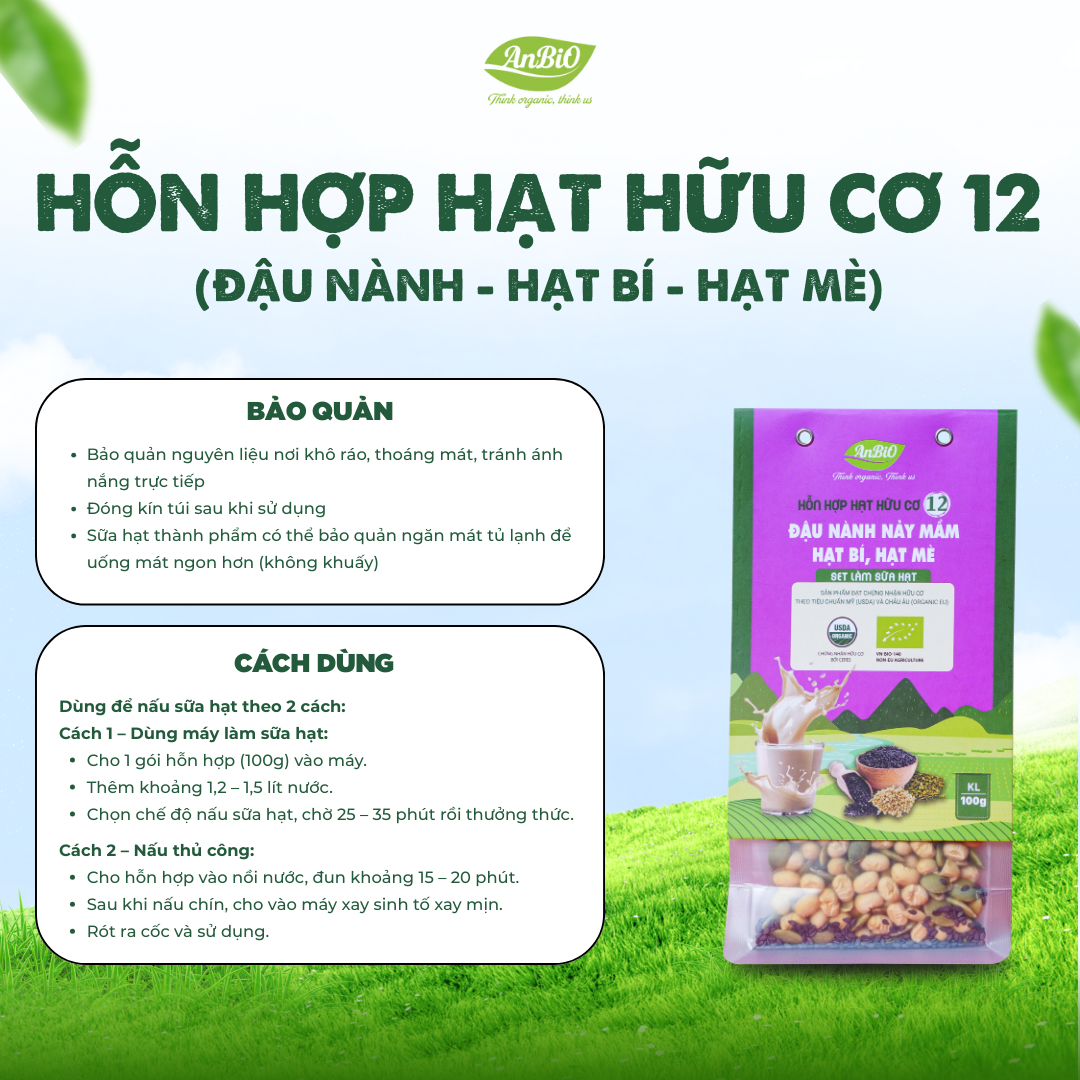 Hỗn hợp hạt hữu cơ số 12 ( Đậu nành - Hạt bí - Hạt mè HC)