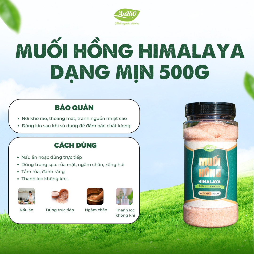 Muối hồng Himalaya Anbio dạng mịn 500g