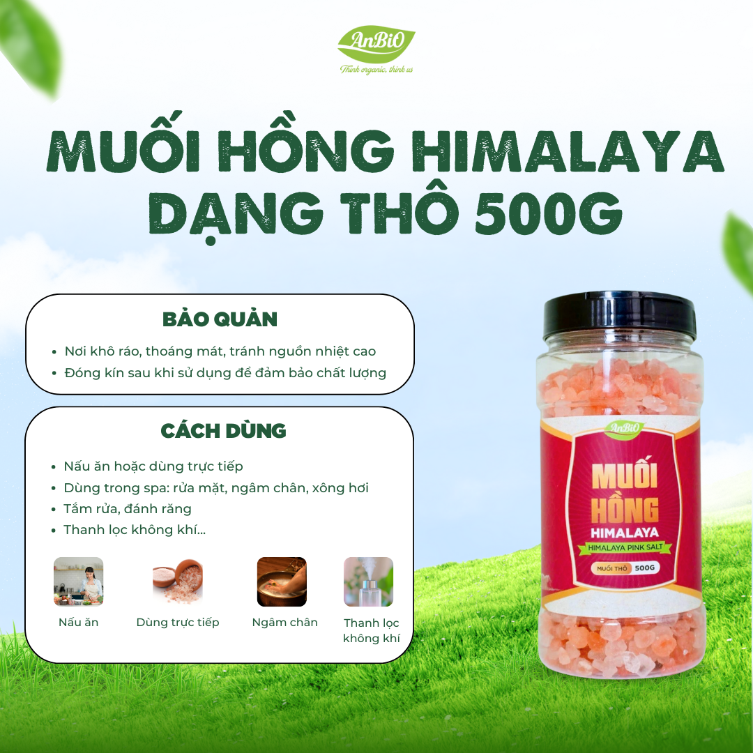 Muối hồng Himalaya Anbio dạng thô 500g